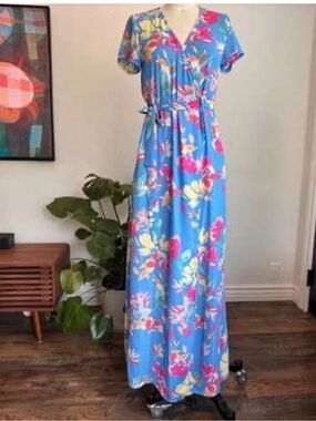 Vici Blue Floral Maxi Wrap Dress